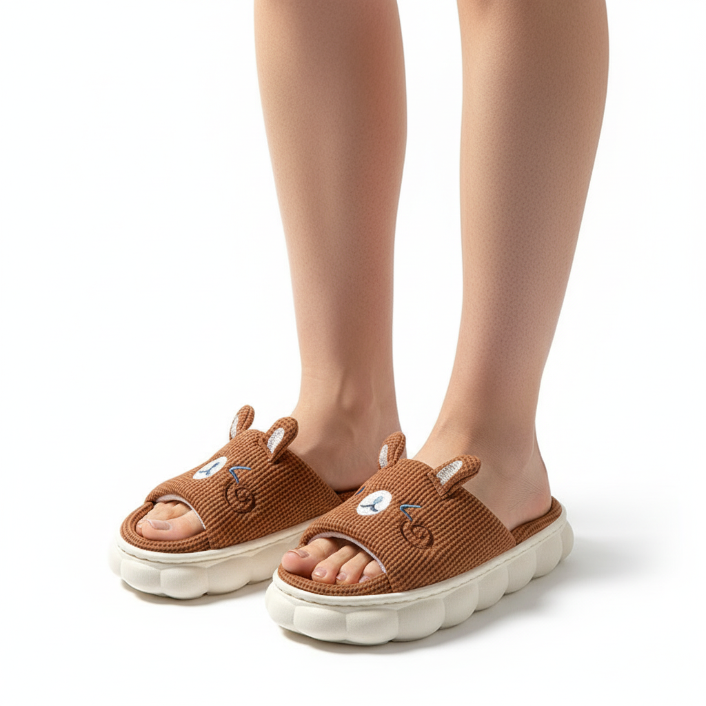 Cartoon Open Toe Couple Hemp Slippers