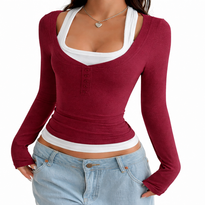 Slim Fit Long Sleeve Knit Top for Women