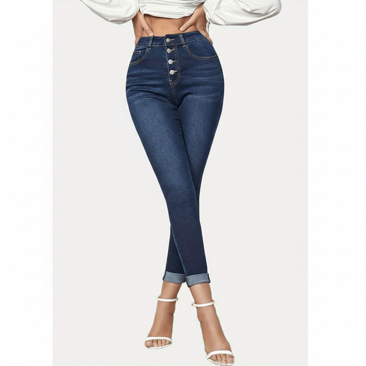 Contrast Color Slim Fit Stretch Rolled Hem Cropped Jeans