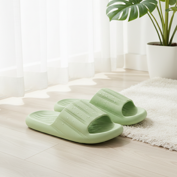 Fashion Solid Color Striped Home Slippers Summer Thick Bottom Non-slip Bathroom Slipper Women Men Couples Shoes