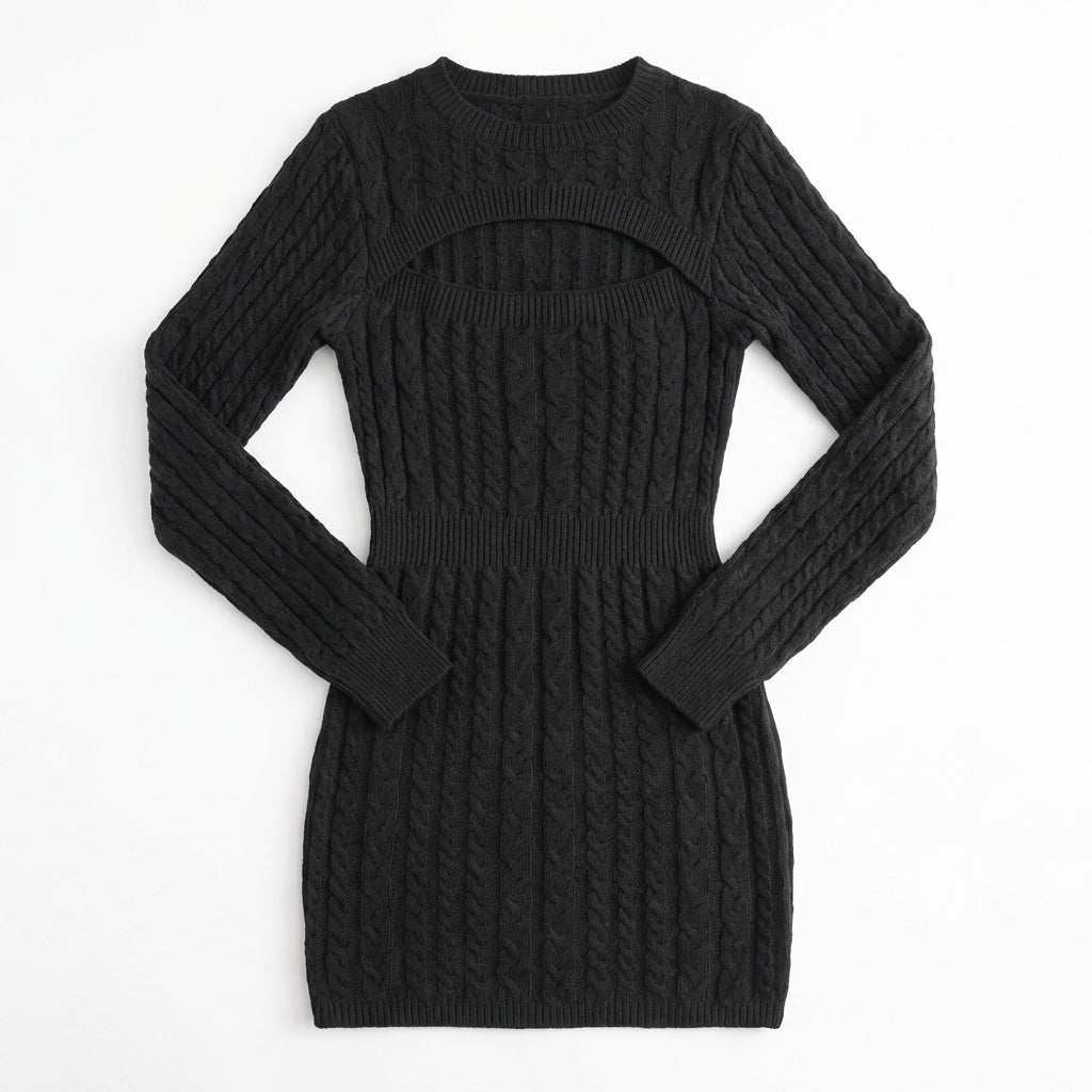 Women’s High-Waist Hollow-Out Knit Pencil Dress