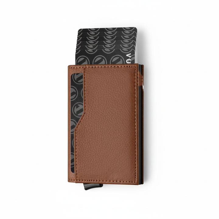Credit Card Case With Double Id Window Rfid Blocking Automatic Leather Up Wallet