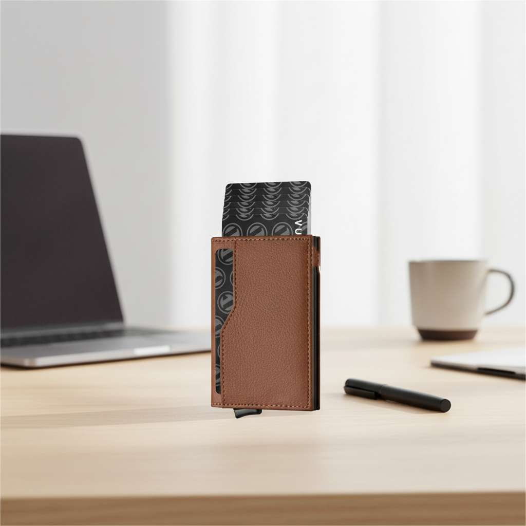 Credit Card Case With Double Id Window Rfid Blocking Automatic Leather Up Wallet