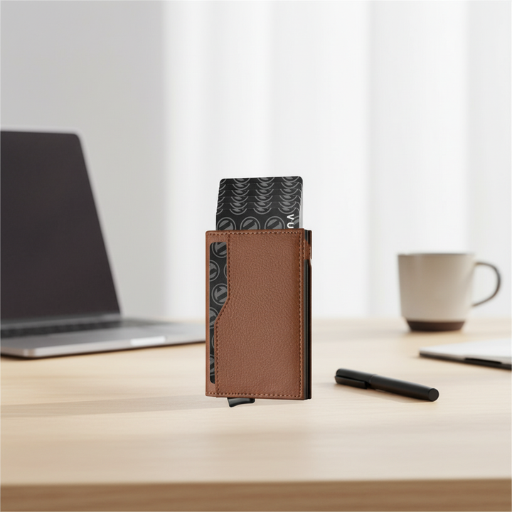 Credit Card Case With Double Id Window Rfid Blocking Automatic Leather Up Wallet