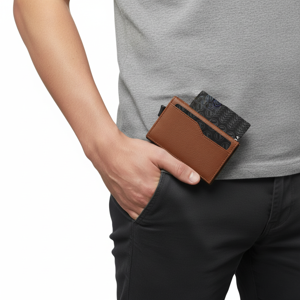 Credit Card Case With Double Id Window Rfid Blocking Automatic Leather Up Wallet