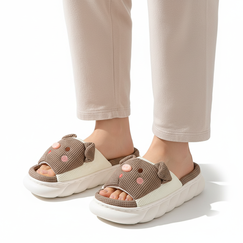 Cute Piggy Slippers Open Toe Linen Home Slipper Couples Women Men Cartoon Pig House Shoes