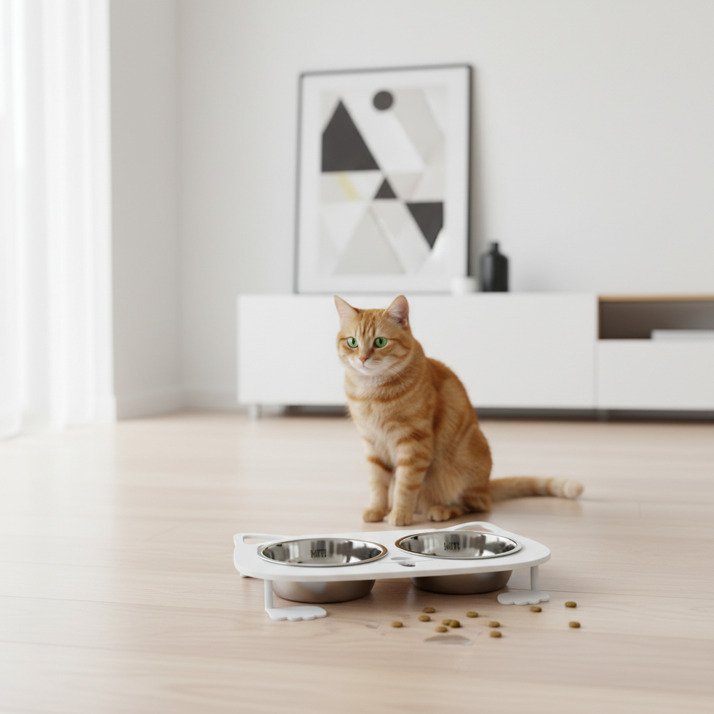 Anti-Spill Elevated Pet Feeding Bowl – Stainless Steel Double Bowl for Dogs & Cats