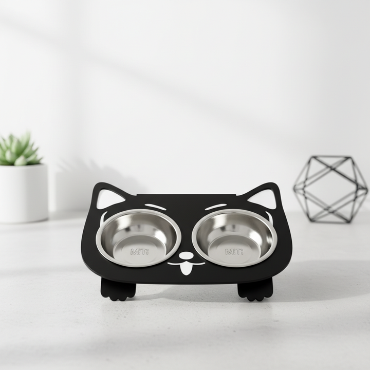 Anti-Spill Elevated Pet Feeding Bowl – Stainless Steel Double Bowl for Dogs & Cats