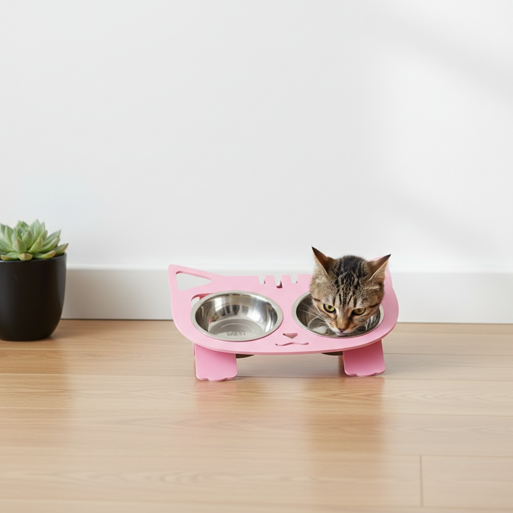 Anti-Spill Elevated Pet Feeding Bowl – Stainless Steel Double Bowl for Dogs & Cats