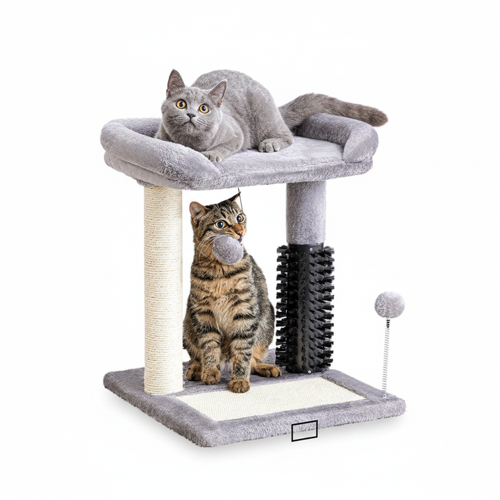 Small 4-in-1 Cat Tree Tower With Self-grooming Brush And Natural Sisal Scratching Post, Soft Plush Cat Bed And Hanging Ball, Suitable For Indoor Kittens
