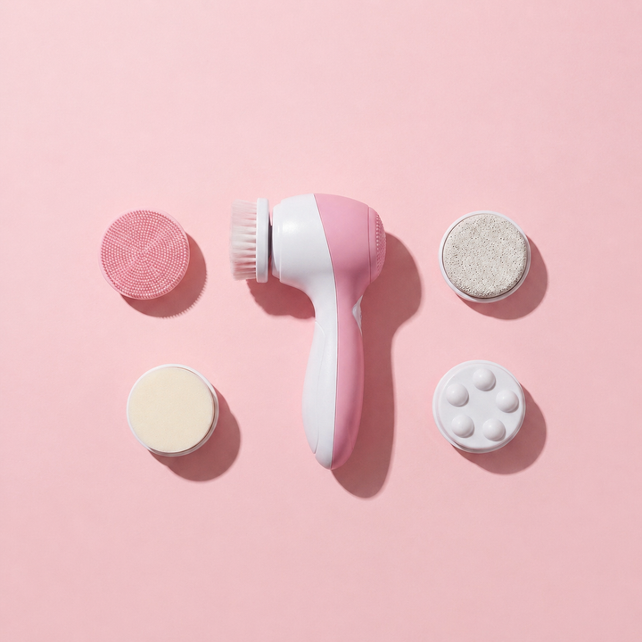Waterproof Electric Facial Cleansing Spin Brush — 5 Interchangeable Brush Heads for Women (Pink)