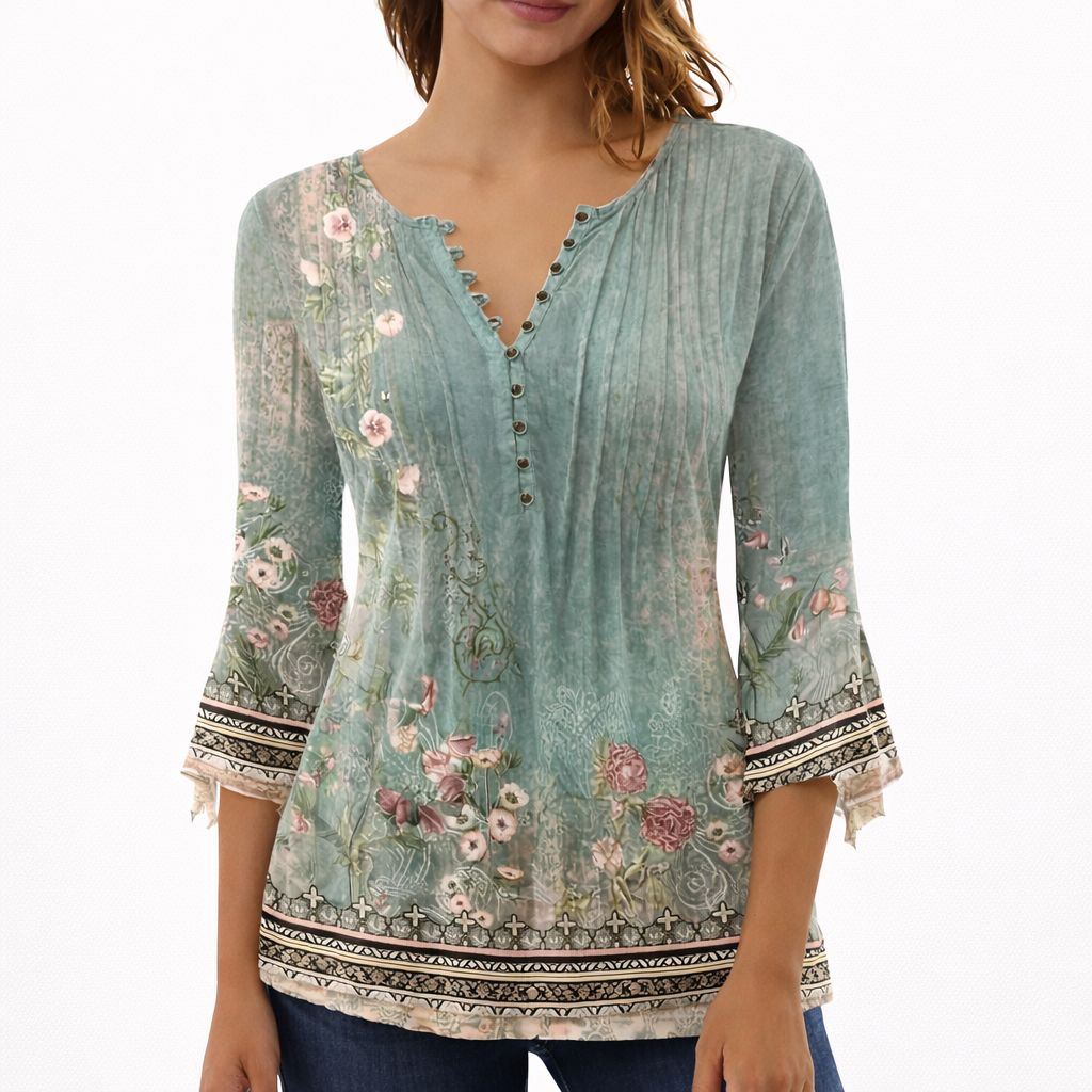 Floral Print Button-Front Tunic Top for Women