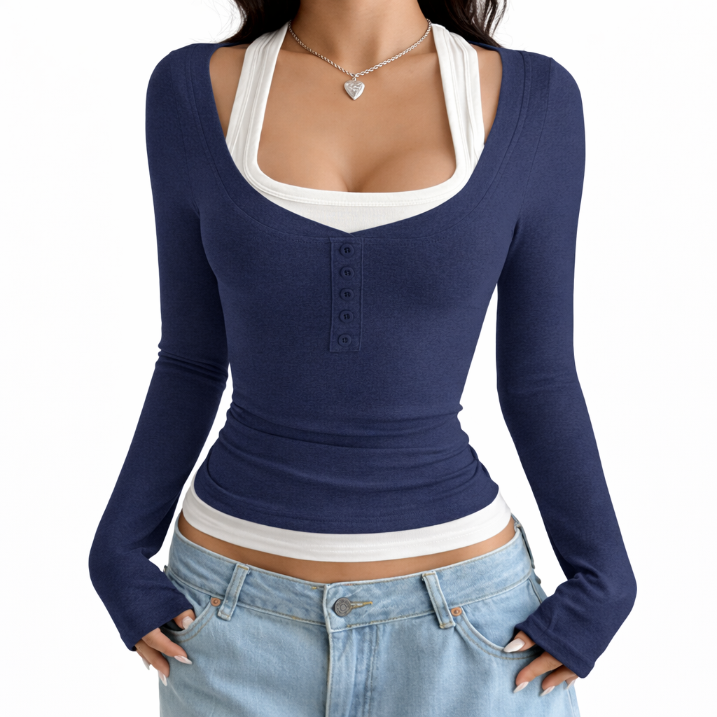 Slim Fit Long Sleeve Knit Top for Women