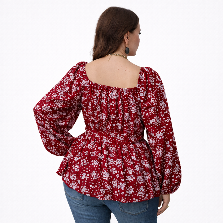 Elegant Printed Drawstring Waist Blouse