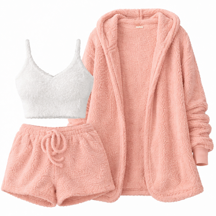 3-Piece Women’s Pajama Set – Crop Top & Drawstring Shorts