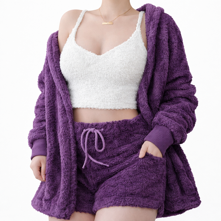 3-Piece Women’s Pajama Set – Crop Top & Drawstring Shorts