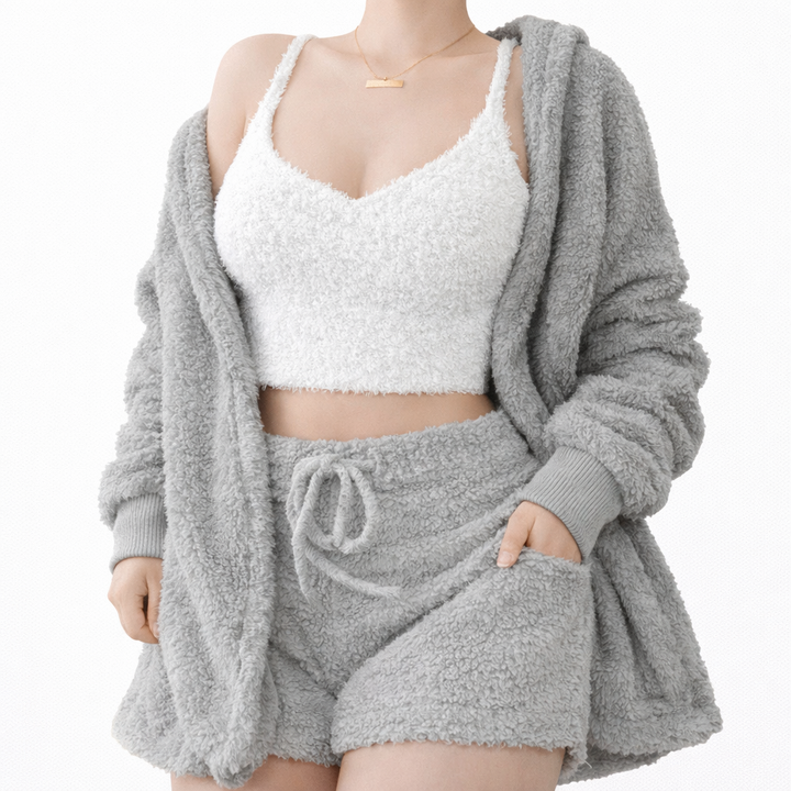 3-Piece Women’s Pajama Set – Crop Top & Drawstring Shorts