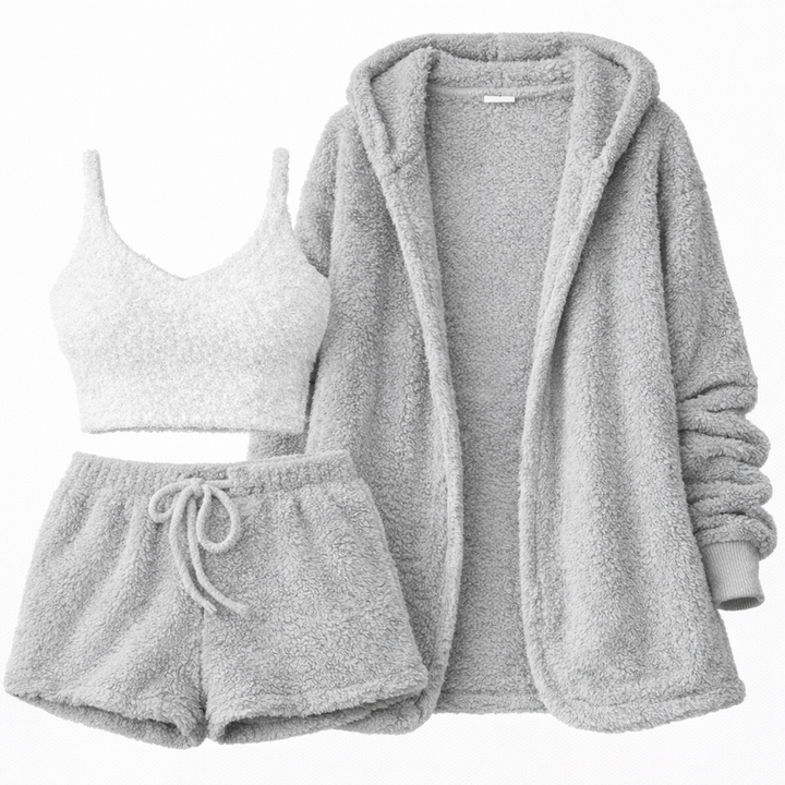 3-Piece Women’s Pajama Set – Crop Top & Drawstring Shorts