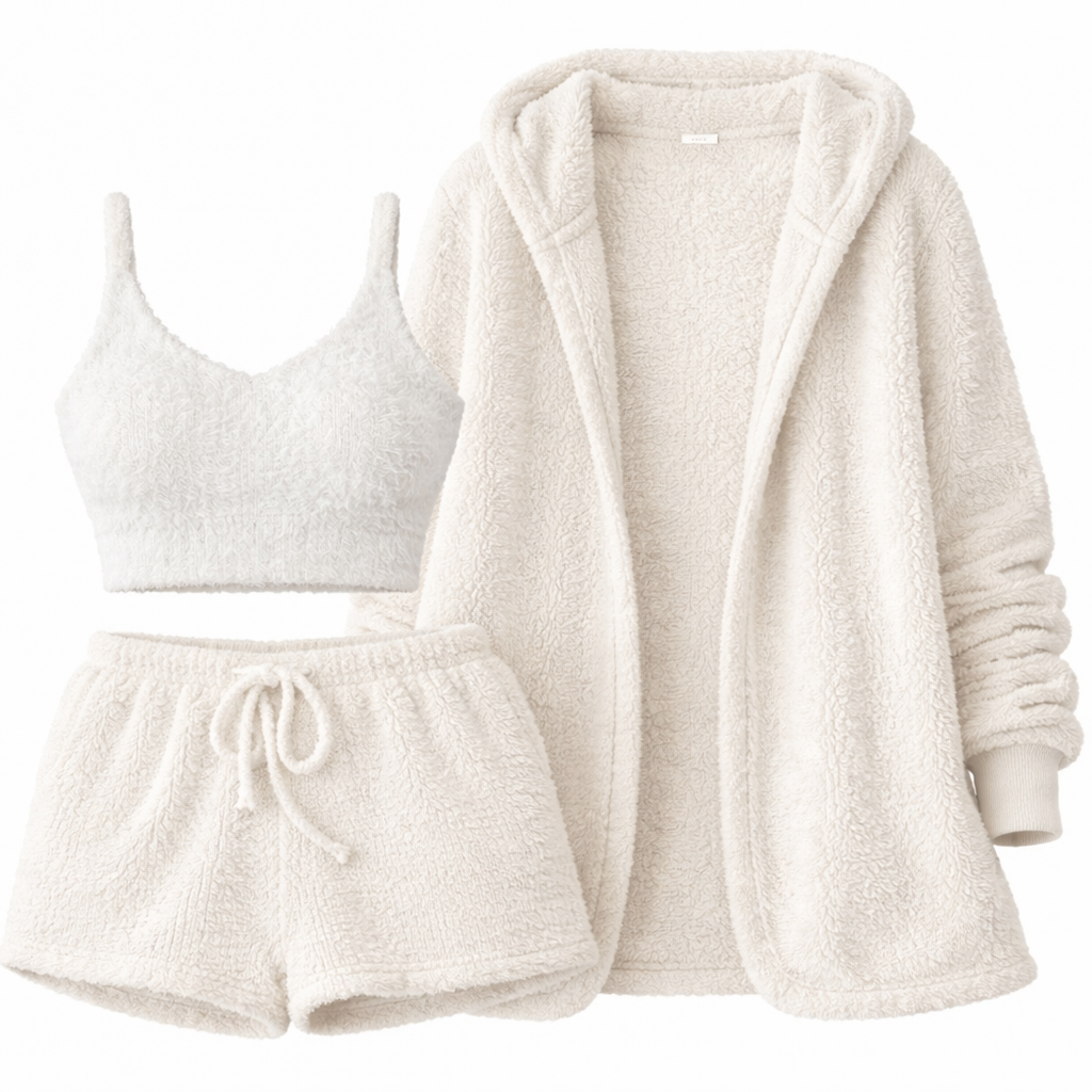 3-Piece Women’s Pajama Set – Crop Top & Drawstring Shorts