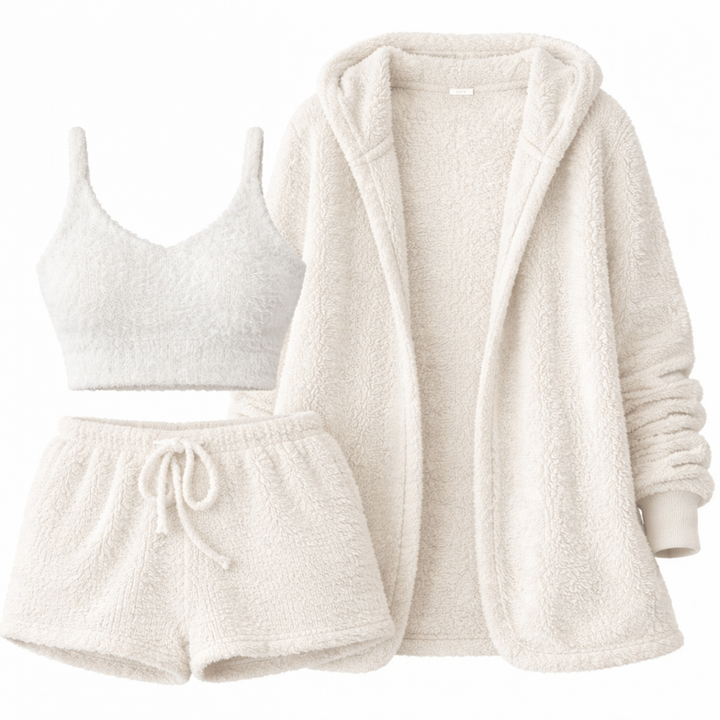 3-Piece Women’s Pajama Set – Crop Top & Drawstring Shorts