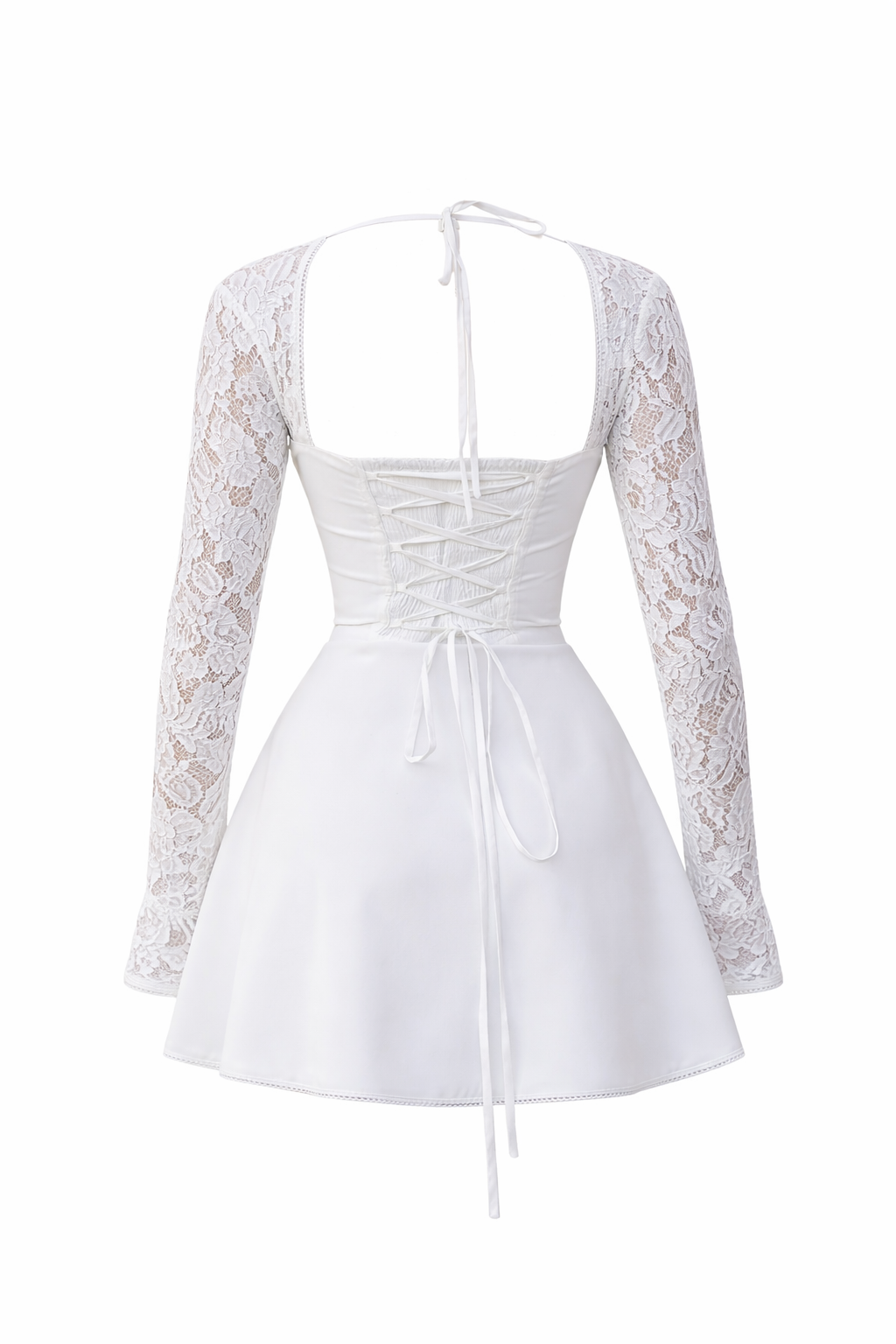 Lace Corset Backless Dress with Long Sleeves