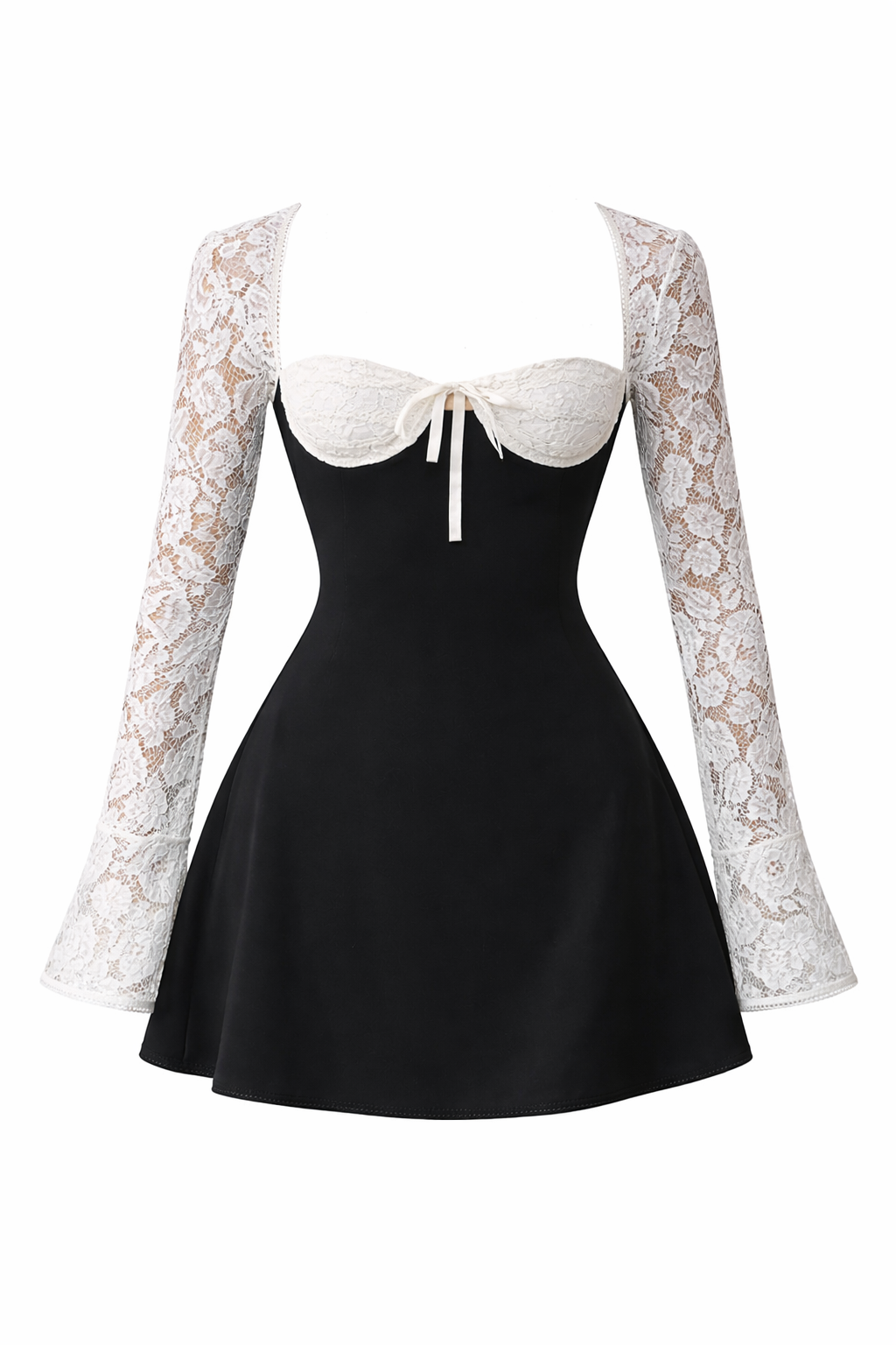 Lace Corset Backless Dress with Long Sleeves