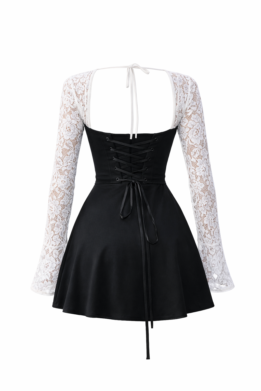 Lace Corset Backless Dress with Long Sleeves