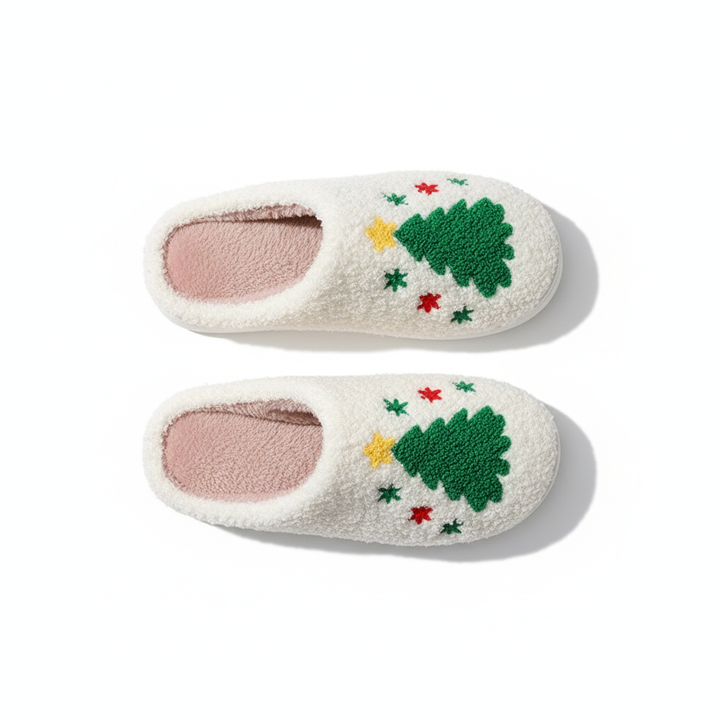 Christmas Home Slippers Cute Cartoon Santa Claus Cotton Slippers For Women And Men Couples Winter Warm Furry Shoes