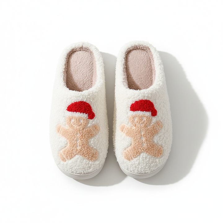 Christmas Home Slippers Cute Cartoon Santa Claus Cotton Slippers For Women And Men Couples Winter Warm Furry Shoes