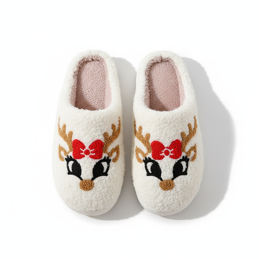 Christmas Home Slippers Cute Cartoon Santa Claus Cotton Slippers For Women And Men Couples Winter Warm Furry Shoes