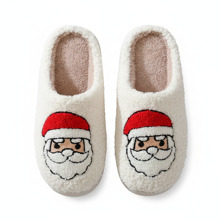Christmas Home Slippers Cute Cartoon Santa Claus Cotton Slippers For Women And Men Couples Winter Warm Furry Shoes