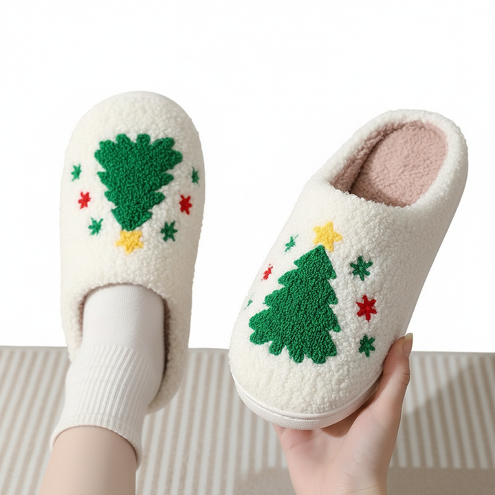Christmas Home Slippers Cute Cartoon Santa Claus Cotton Slippers For Women And Men Couples Winter Warm Furry Shoes