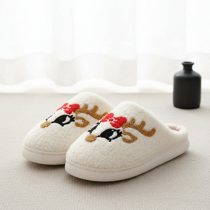 Christmas Home Slippers Cute Cartoon Santa Claus Cotton Slippers For Women And Men Couples Winter Warm Furry Shoes