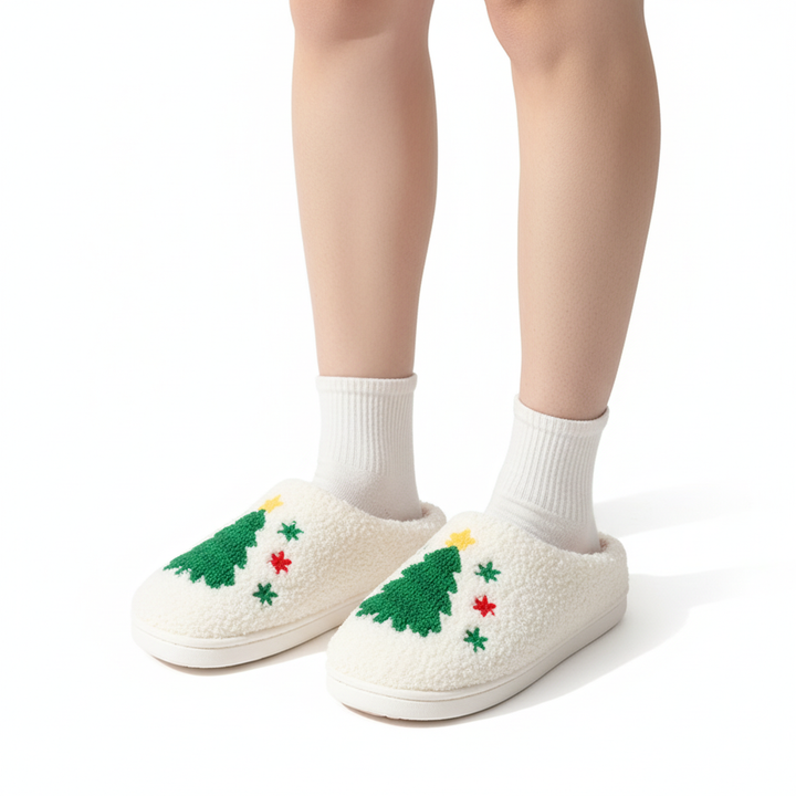 Christmas Home Slippers Cute Cartoon Santa Claus Cotton Slippers For Women And Men Couples Winter Warm Furry Shoes