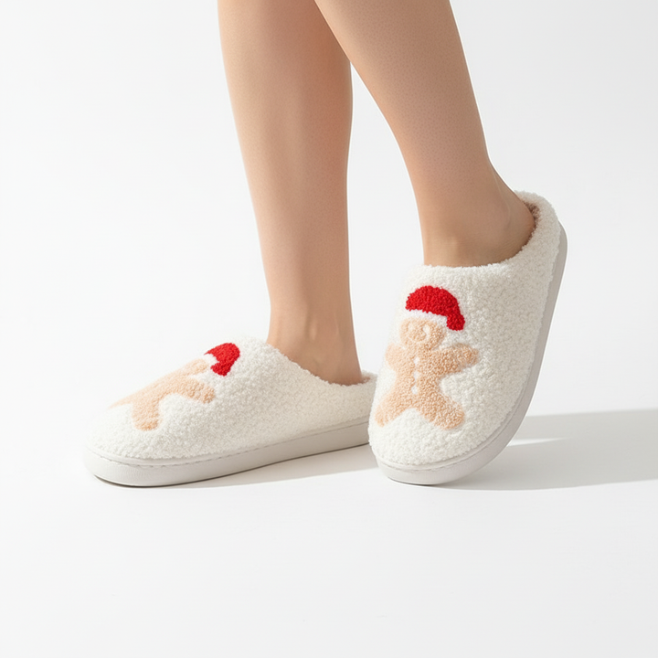 Christmas Home Slippers Cute Cartoon Santa Claus Cotton Slippers For Women And Men Couples Winter Warm Furry Shoes