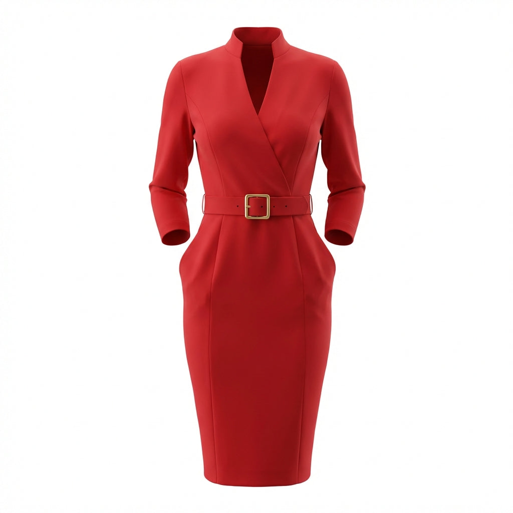 Slim-fitting Casual Suit Dress V-neck Long-sleeved Dresses Commuting Office Clothing For Women