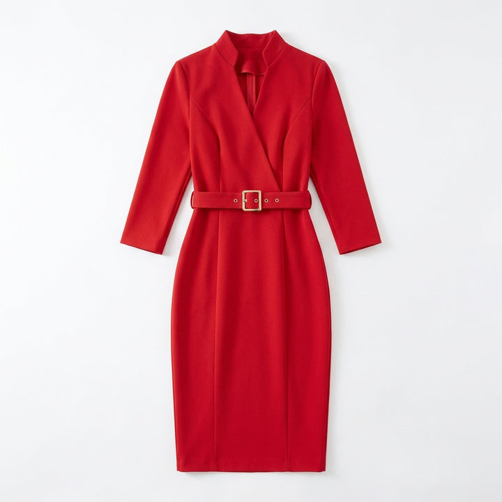 Slim-fitting Casual Suit Dress V-neck Long-sleeved Dresses Commuting Office Clothing For Women