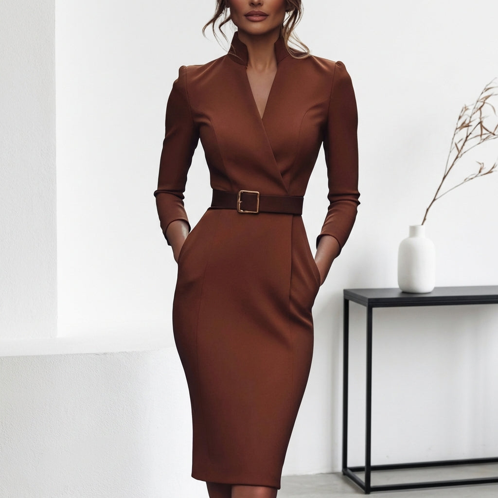 Slim-fitting Casual Suit Dress V-neck Long-sleeved Dresses Commuting Office Clothing For Women