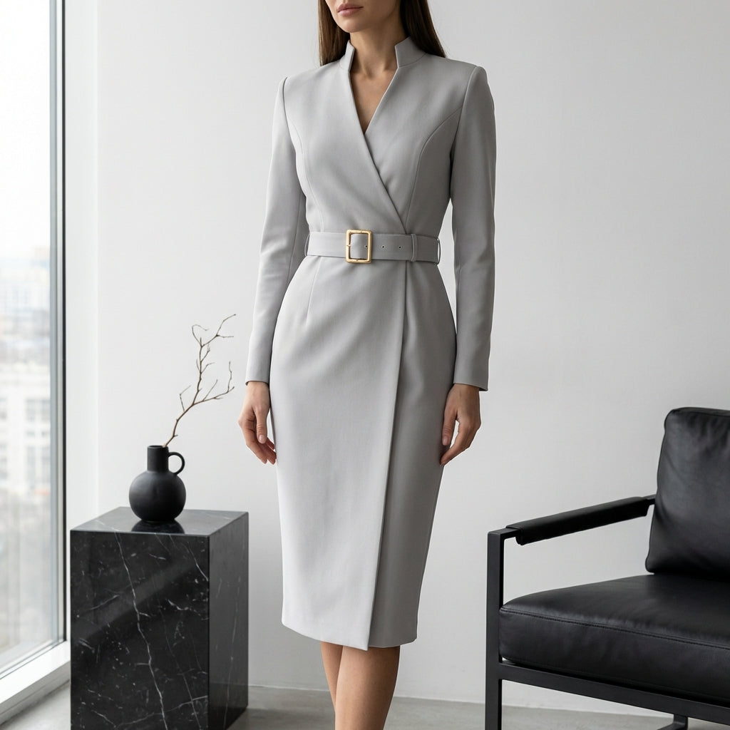 Slim-fitting Casual Suit Dress V-neck Long-sleeved Dresses Commuting Office Clothing For Women