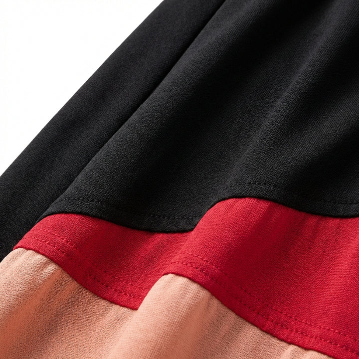 Women's Color Block Maxi Dresses V Neck Sleeveless Tiered Casual Dresses Loose Sundress