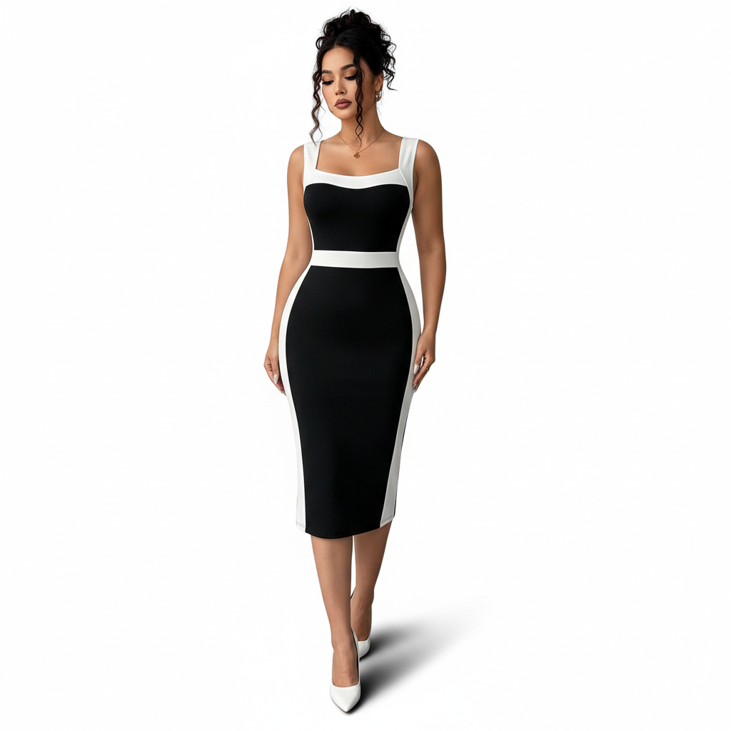 Women's Elegant Intellectual Style Contrasting-color Dress