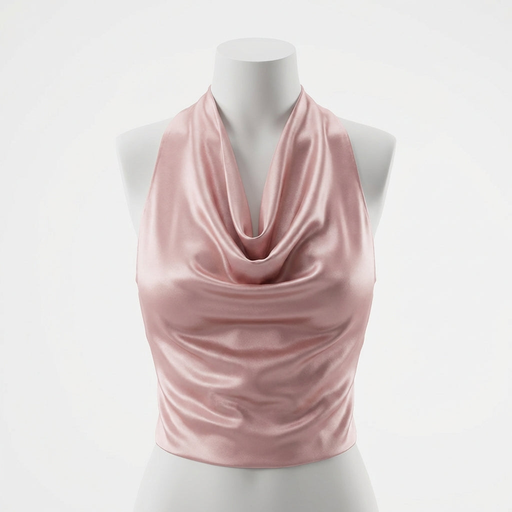 Women Solid Color Swing Collar Sleeveless Vest Trendy Elegant Shirt With Halter Neckline Backless Short Sleeve Tops Tshirts