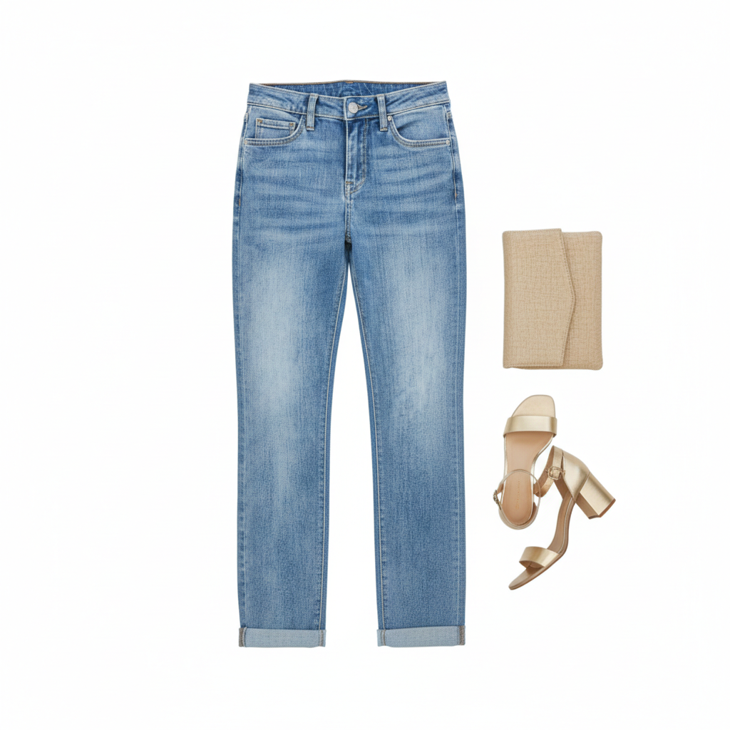 Women’s Denim Pants, Tight Jeans, Built In Zipper Closure, Foldable Legs