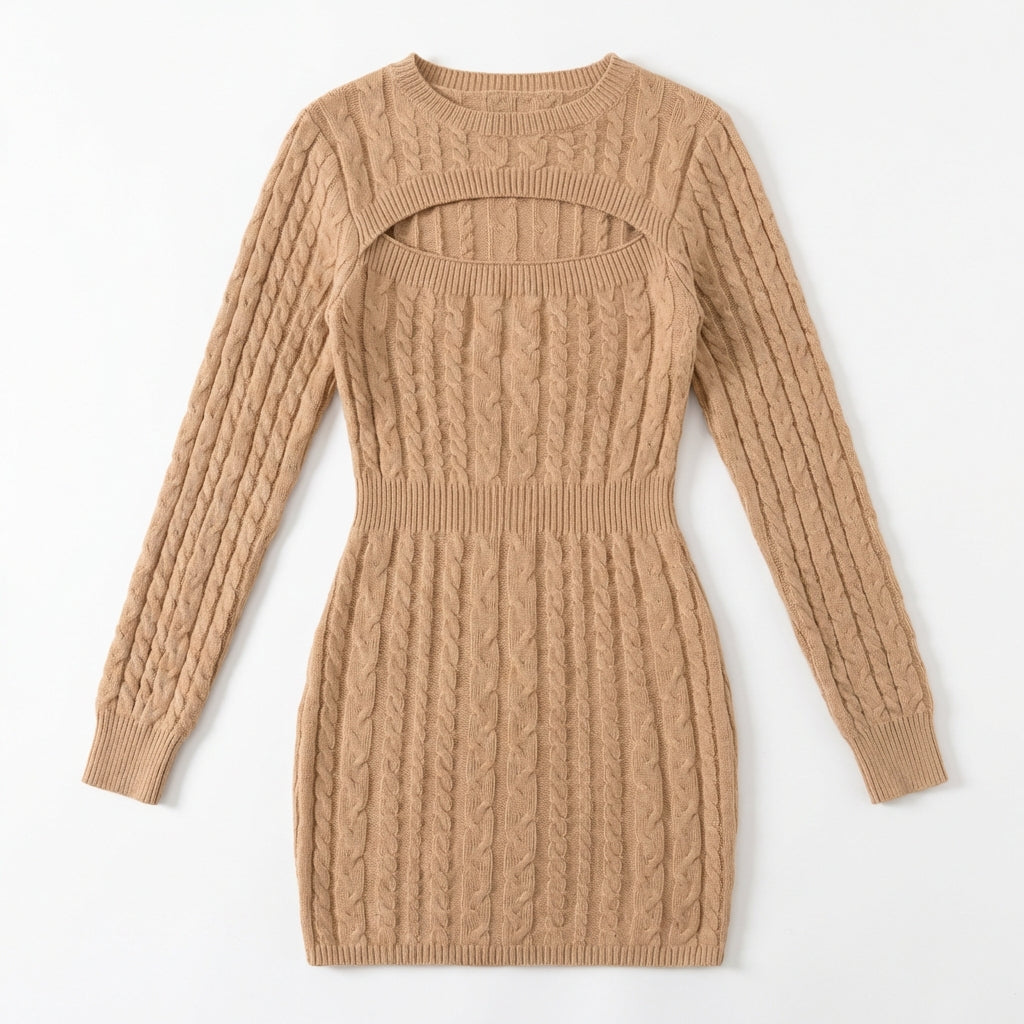 Women’s High-Waist Hollow-Out Knit Pencil Dress