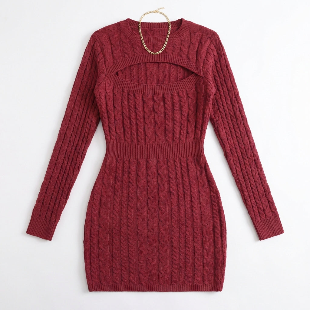 Women’s High-Waist Hollow-Out Knit Pencil Dress