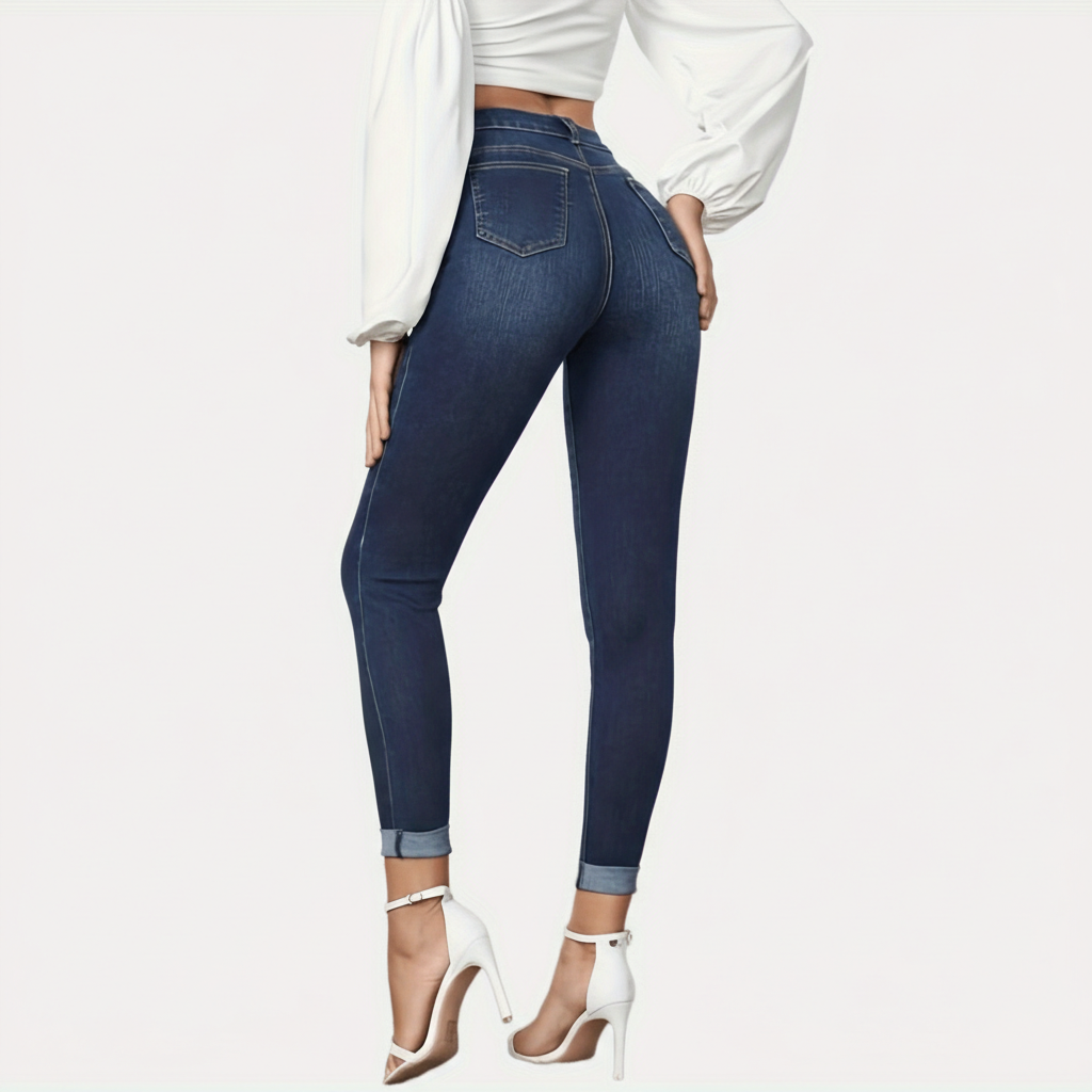 Contrast Color Slim Fit Stretch Rolled Hem Cropped Jeans