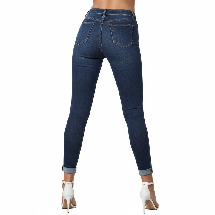 Contrast Color Slim Fit Stretch Rolled Hem Cropped Jeans