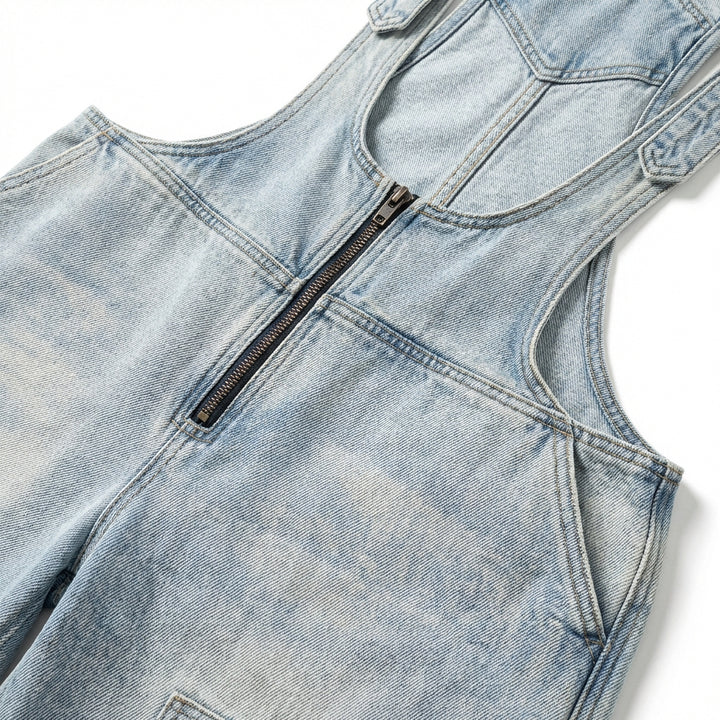 Women's Y2K Denim Overalls – Loose Fit Zipper Suspender Jumpsuit Streetwear