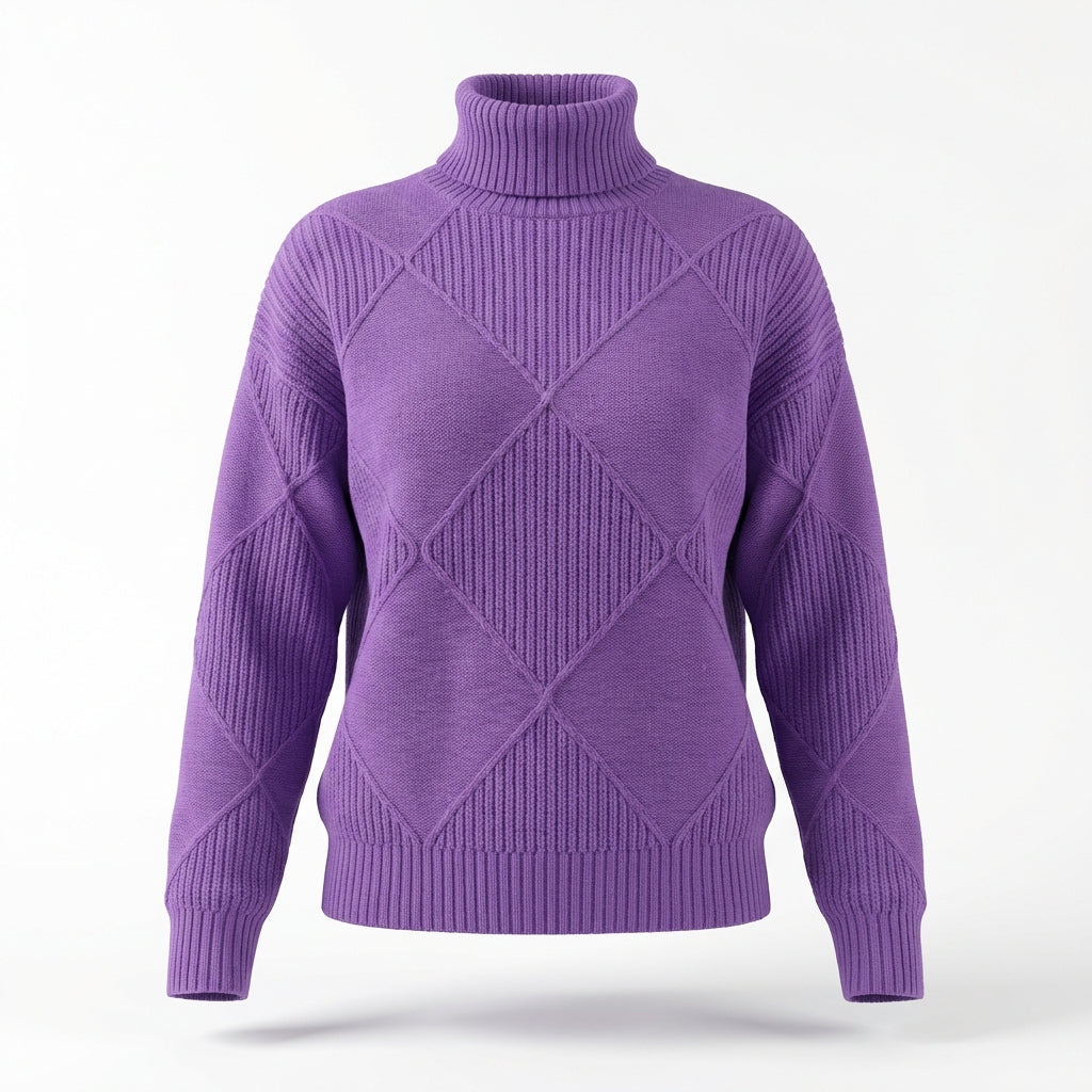 Loose High Collar Warm Sweater Solid Color Knitted Women