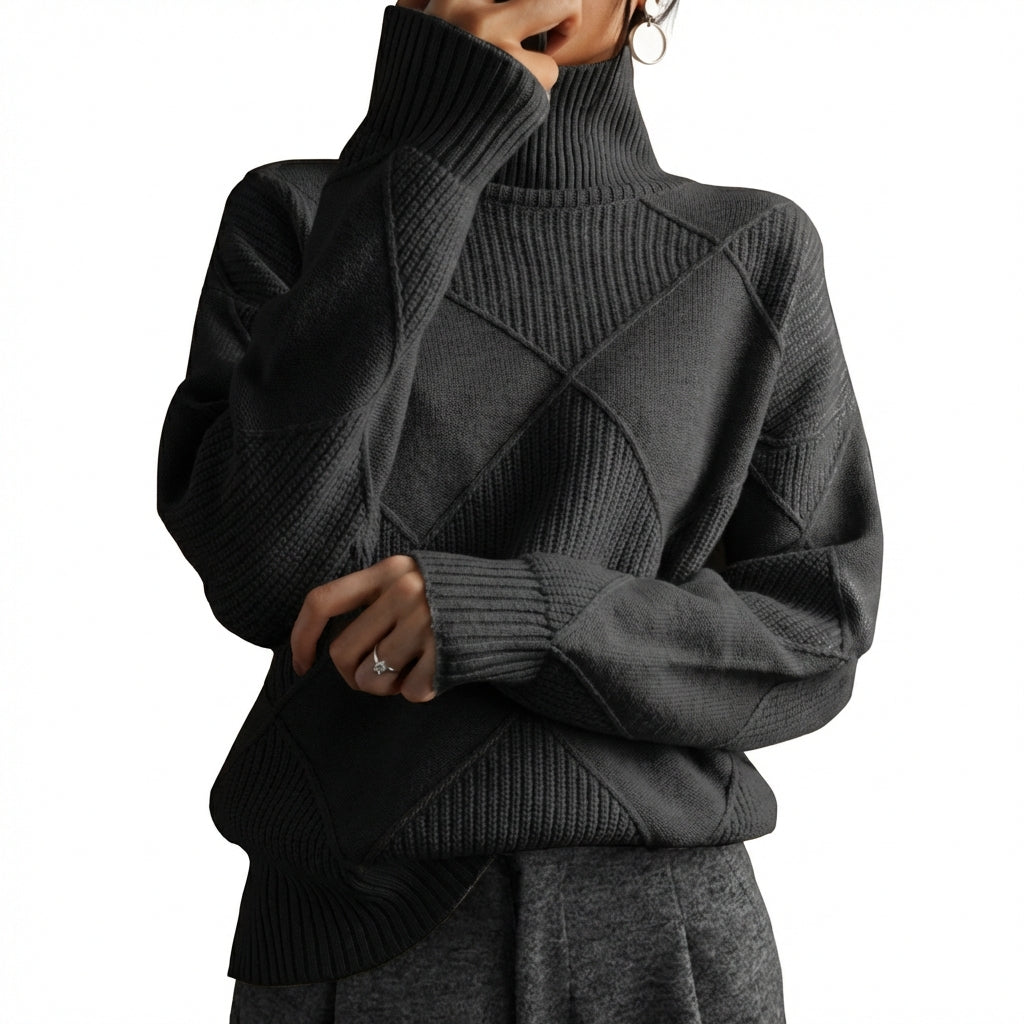 Loose High Collar Warm Sweater Solid Color Knitted Women